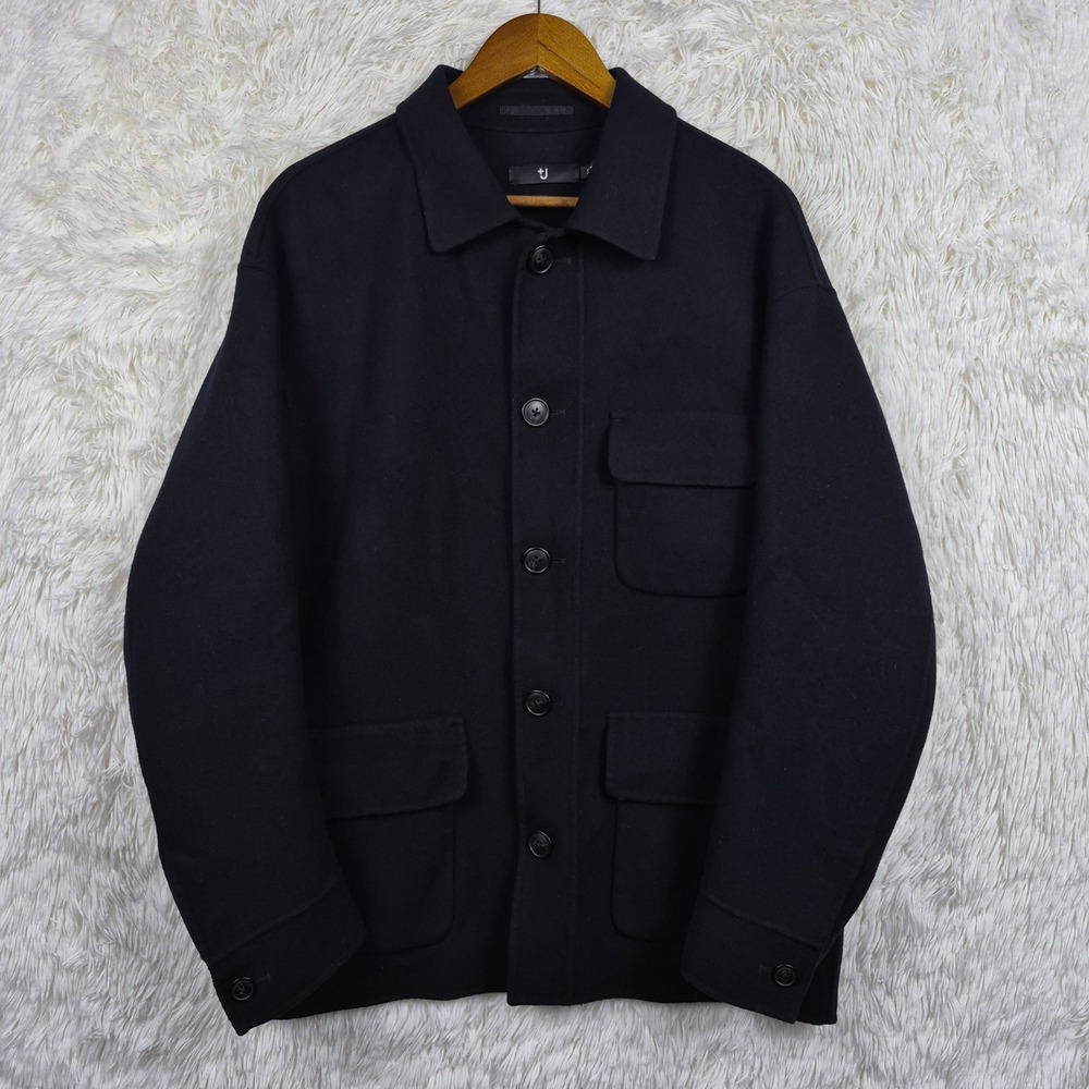 Uniqlo +J Jil Sander Mens S Wool Blend Oversized Overshirt Work Jacket Black
